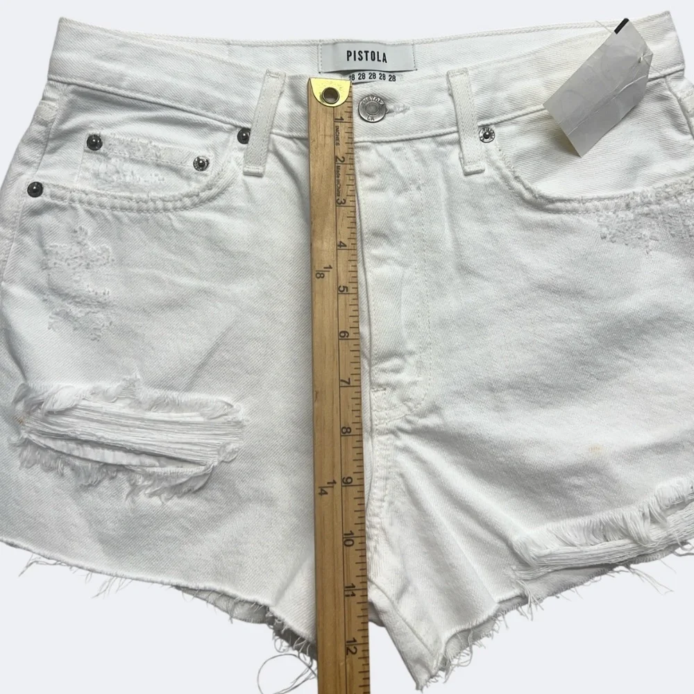 Pistola Shorts Womens‎ 28 White Distressed Denim High Rise Raw Hem USA Cotton